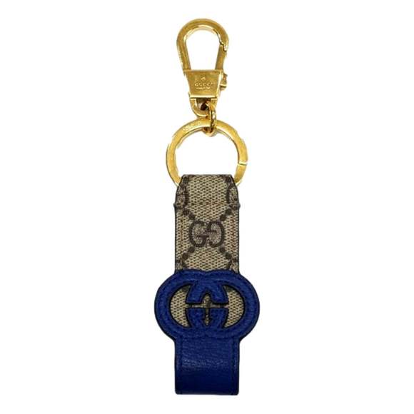 Gucci Interlocking GG Supreme Canvas and Blue Leather Keychain - Picture 1 of 5